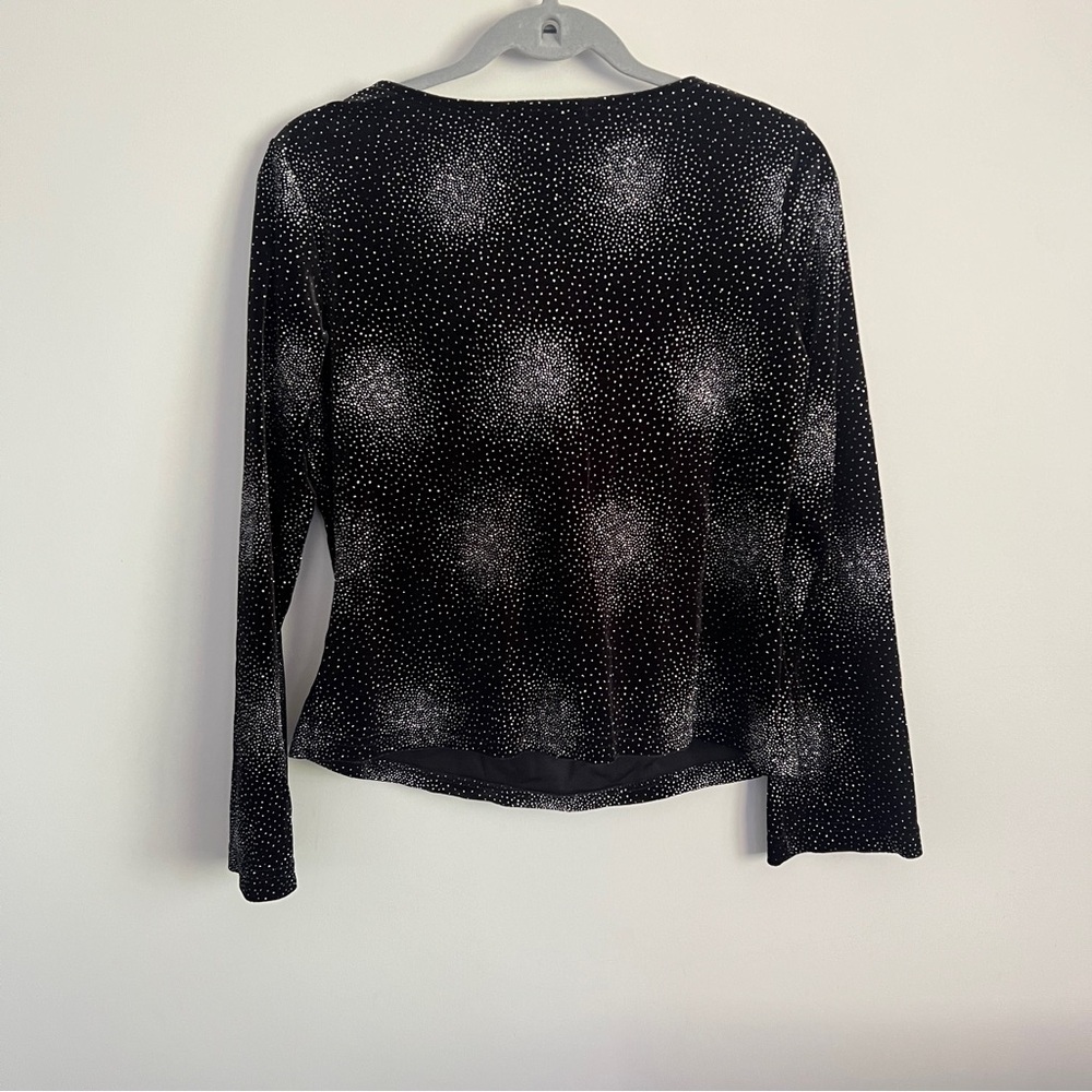 Y2K Whimsigoth Shimmer Sparkle Cowl Neck Velour Long Sleeve Top Size Petite L - Picture 7 of 8
